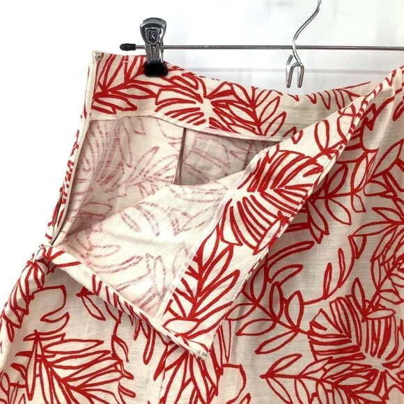 Lane Bryant Skirt Women's 16 Cream Red Tropical Linen Blend Pleated - Picture 3 of 5